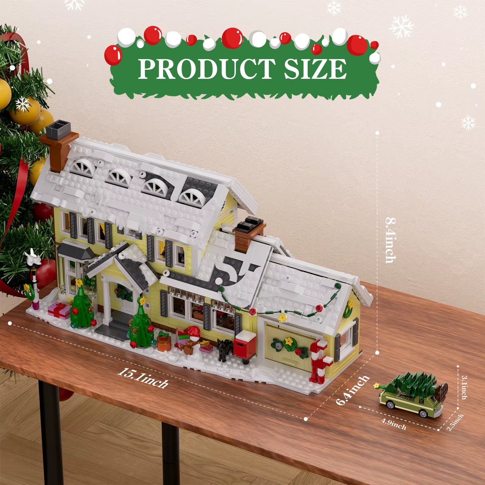 Christmas Holiday Snow Village Building Set with Clark's Car - 1484-Piece Block Toy for Children