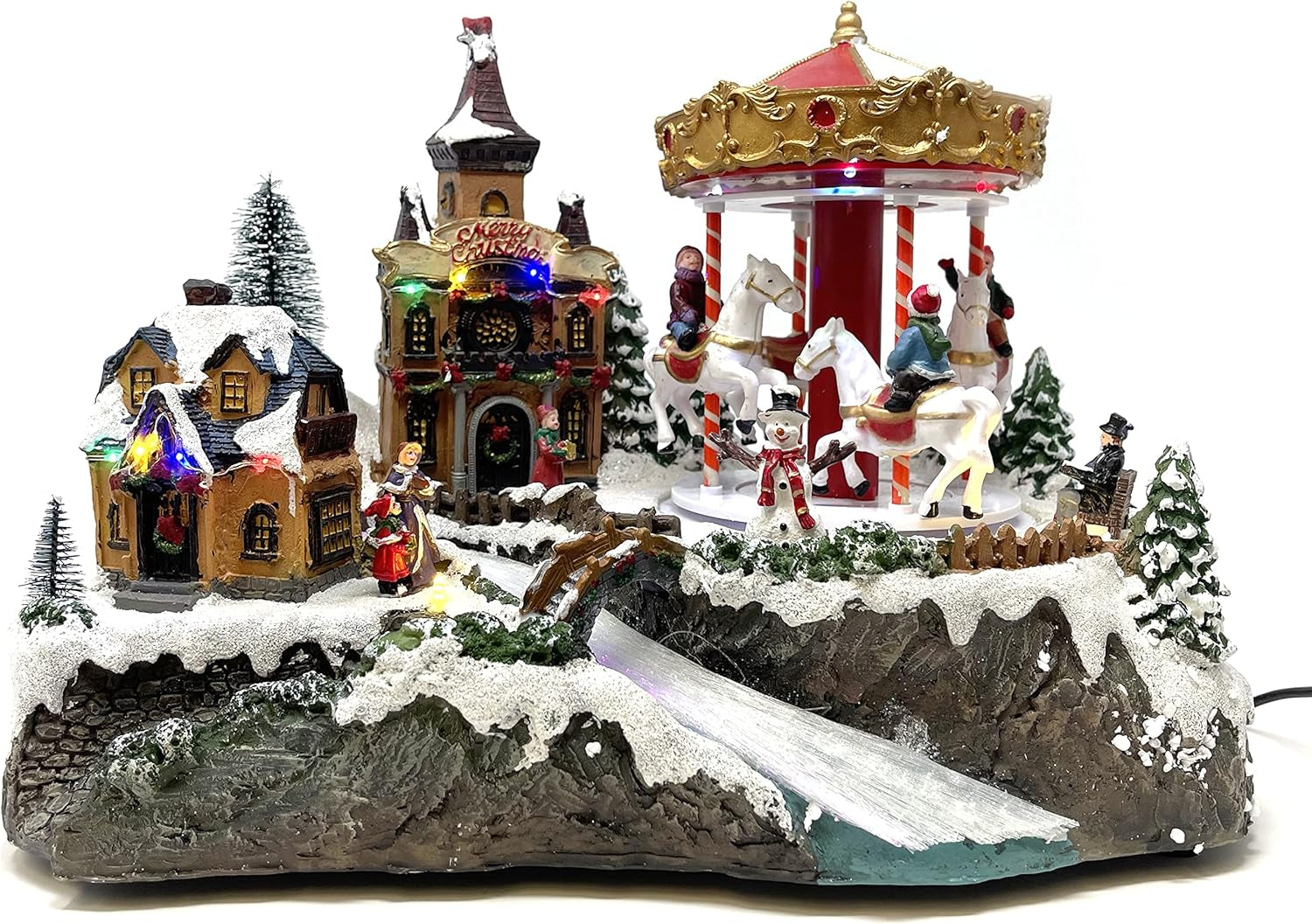 Allgala Polyresin Christmas House Collectible Figurine with USB Power Source - Carousel by Colorful River (Model XH93435)