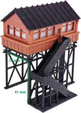 N Scale railway layout station overhead signal box or tower with detailed structure and realistic design for model train setups