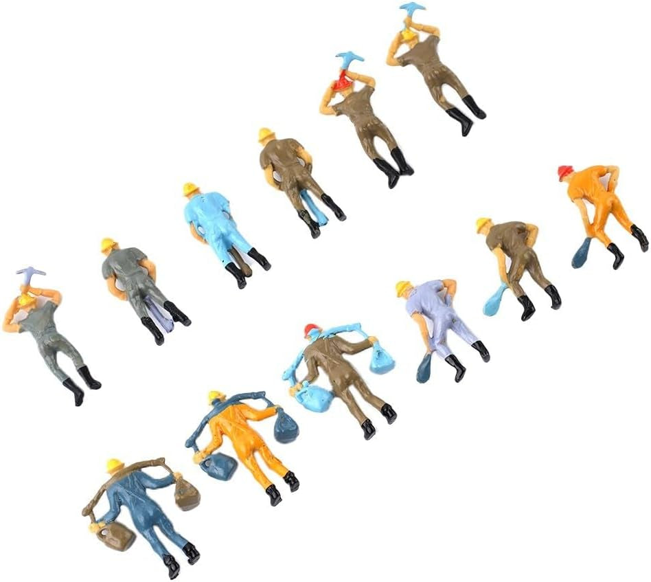 O Scale 1:48 Railway Worker Figures Set with 12 painted plastic models in various poses for train layout scenery and stations
