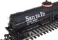 HO scale ready-to-run tank car by BYMRR Train Store, black with orange and white stripes, model Atchison, Topeka & Santa Fe 