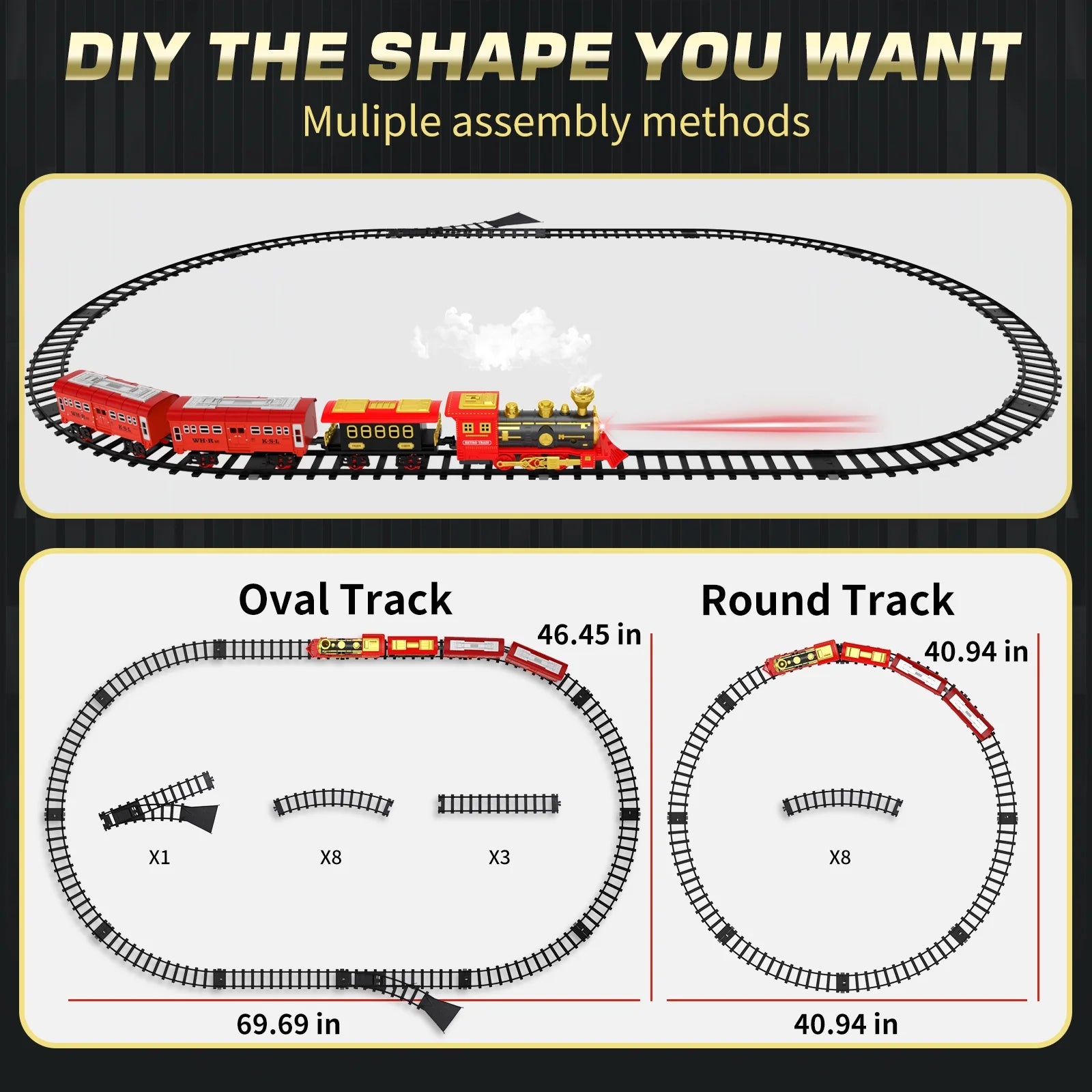 Ultimate Rechargeable Steam Train Set with Tracks, Lights, Sound & Smoke - The Perfect Gift for Kids Aged 2-8!