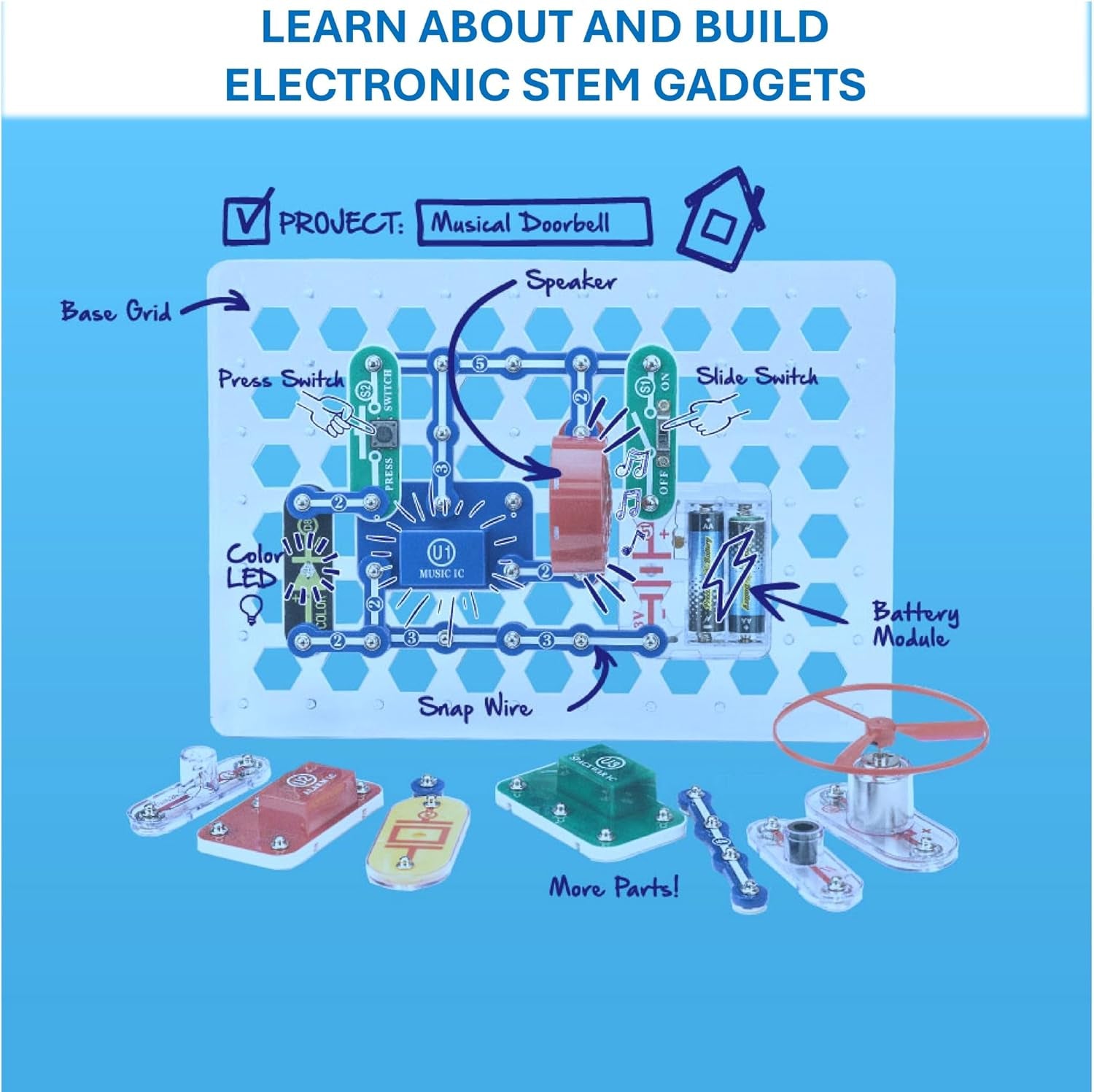 Snap Circuits Jr. SC-100 Electronics Exploration Kit - Over 100 Projects, Comprehensive Full-Color Project Manual, 28 Components, STEM Educational Toy for Ages 8 and Up