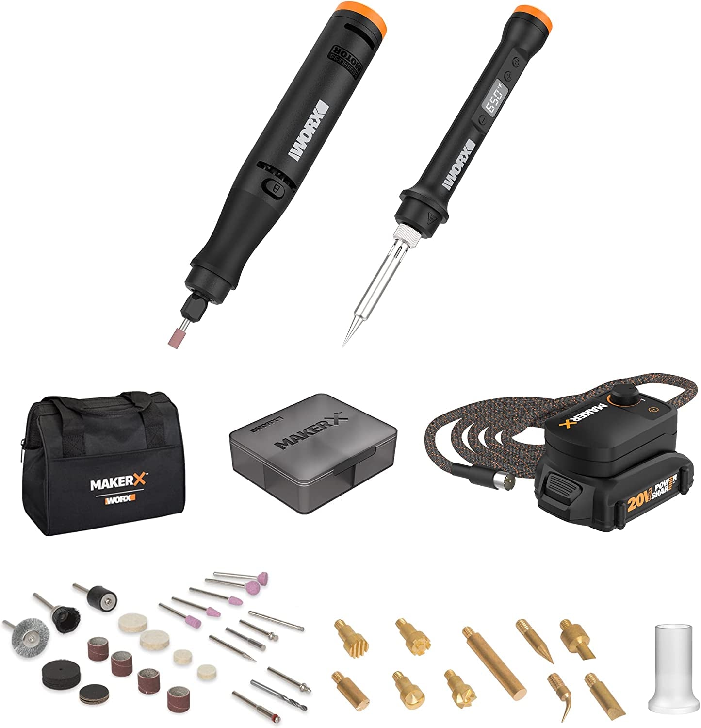 Worx MAKERX WX988L 2-Piece Crafting Tool Set: Rotary Tool and Multi-Material Crafting Equipment
