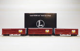 O gauge VISIONLINE Northern Pacific Stock Car 3-Pack model trains by BYMRR Train Store, featuring detailed freight car designs.