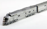 N scale CB&Q and Silver Streak Zephyr diesel passenger train set by BYMRR Train Store, with detailed train cars on a track.