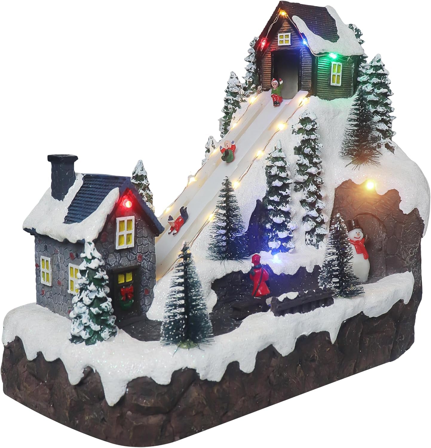 Animated Christmas Village Fire Station - Illuminated Musical Snow Village Collectible - Perfect for Holiday Indoor Decor and Displays - Made from Resin with Moving Truck Feature