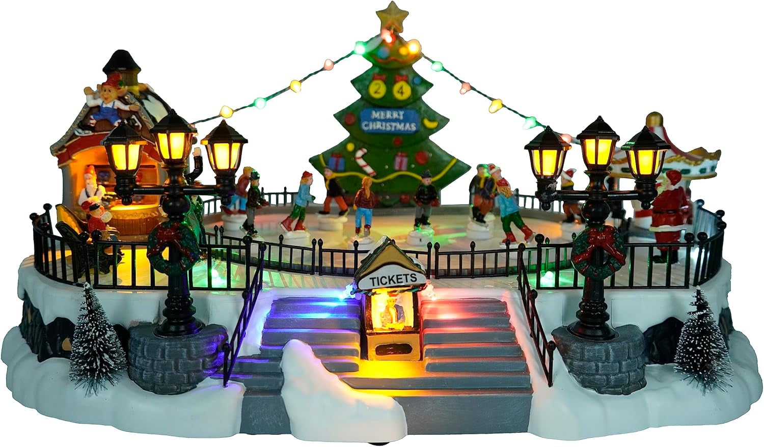 Skating Christmas Village - Animated Musical Winter Snow Village with 7 Moving Skaters - Indoor Decorations for Home Tabletop Gift