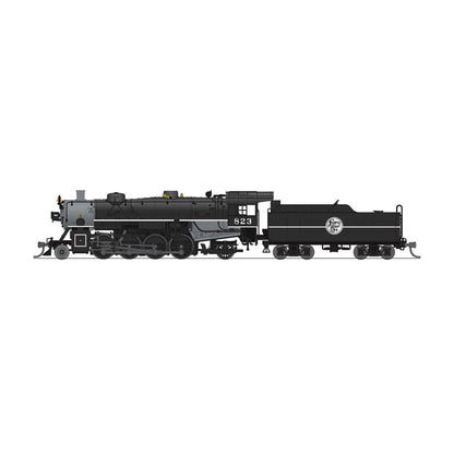 USRA Light Mikado ACL 836 N Scale Locomotive by BLI Paragon4, detailed model with black and silver finish, view of front and side.
