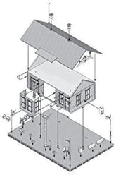 Woodland Station N scale model kit by BYMRR Train Store, showing detailed miniature train station with platform and surrounding scenery.