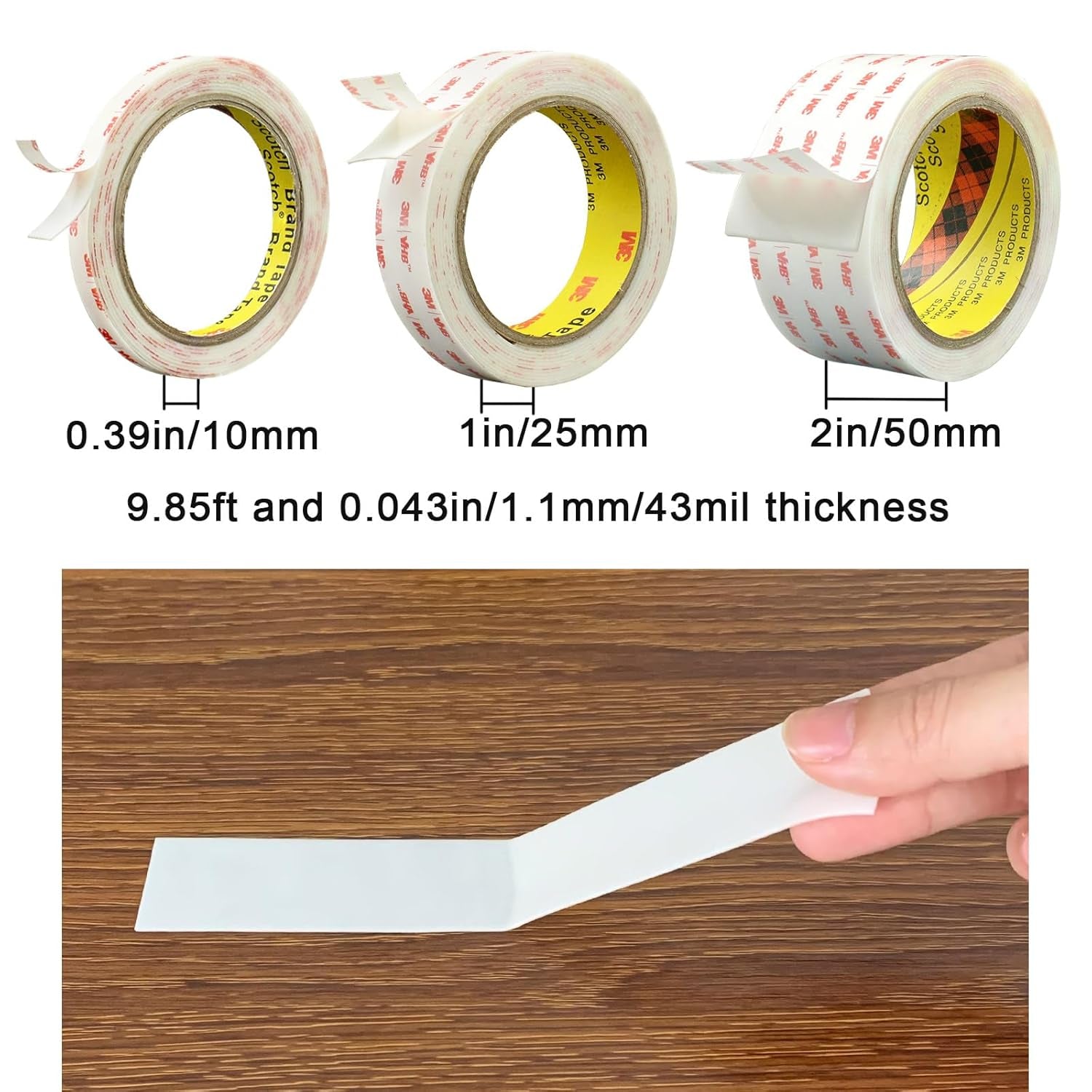 Heavy-Duty Double-Sided Tape (1 inch x 9.85 feet) - Removable Mounting Tape for Walls, White Foam Adhesive Strips for Picture Hanging, Posters, Waterproof Applications, Carpet and Rug Gripping