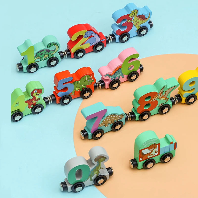 11Pcs/Sets Magnetic Dinosaur Train Number Wooden Toy Learning Cars with Numbers Color Train Montessori Toys for Kids Toddler
