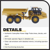 Diecast Masters Caterpillar 730 Articulated Truck HO scale diecast model showing detailed construction vehicle with black and yellow coloring