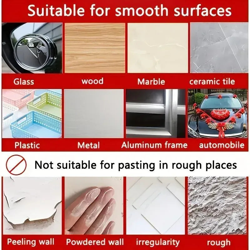 Heavy-duty double-sided adhesive tape with 60 pieces, shown in a close-up image highlighting strong bonding and versatile use.