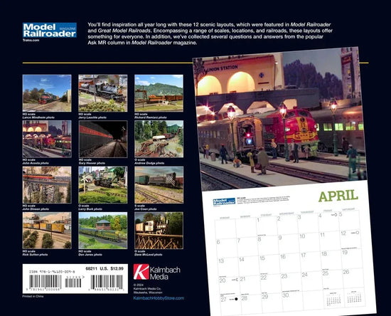 2025 Model Railroading Calendar with detailed train images and scenic layouts for model train enthusiasts.