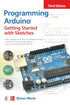 Cover image of Arduino Programming book, Third Edition, featuring Arduino logo and colorful circuit illustrations.