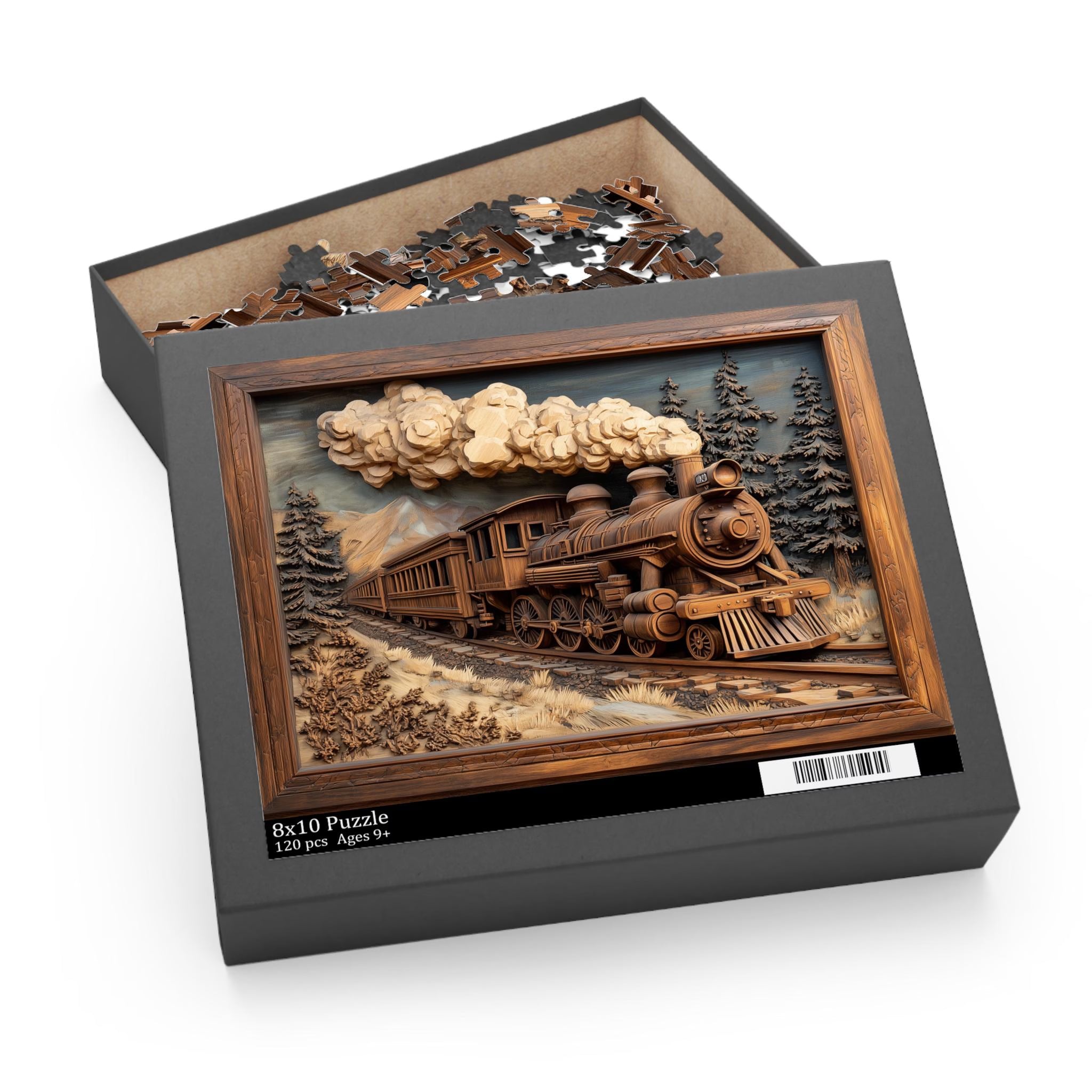 Vintage Train Jigsaw Puzzle - Wood Effect Locomotive Art