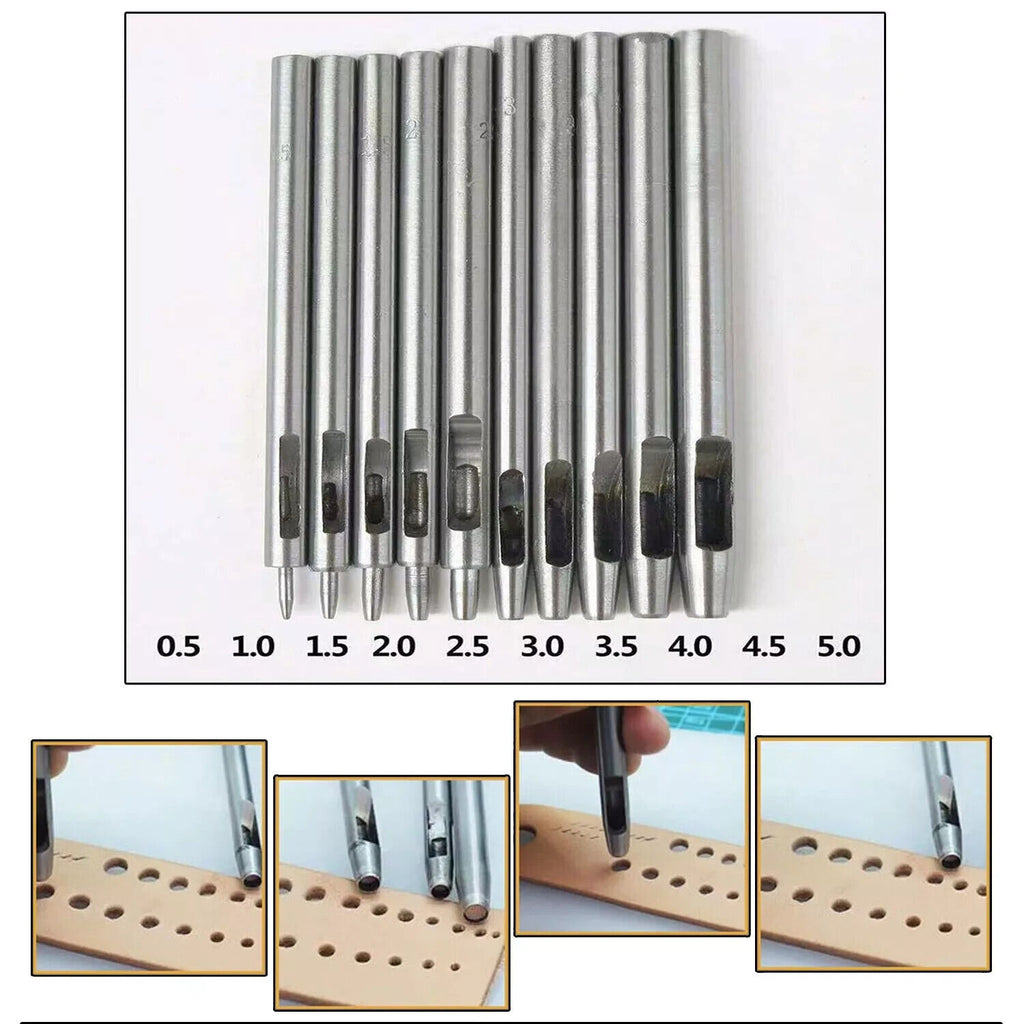 10 PCS Heavy Duty Leather Hollow Hole Punch Set DIY Craft Hand Tools 0.5-5Mm NEW