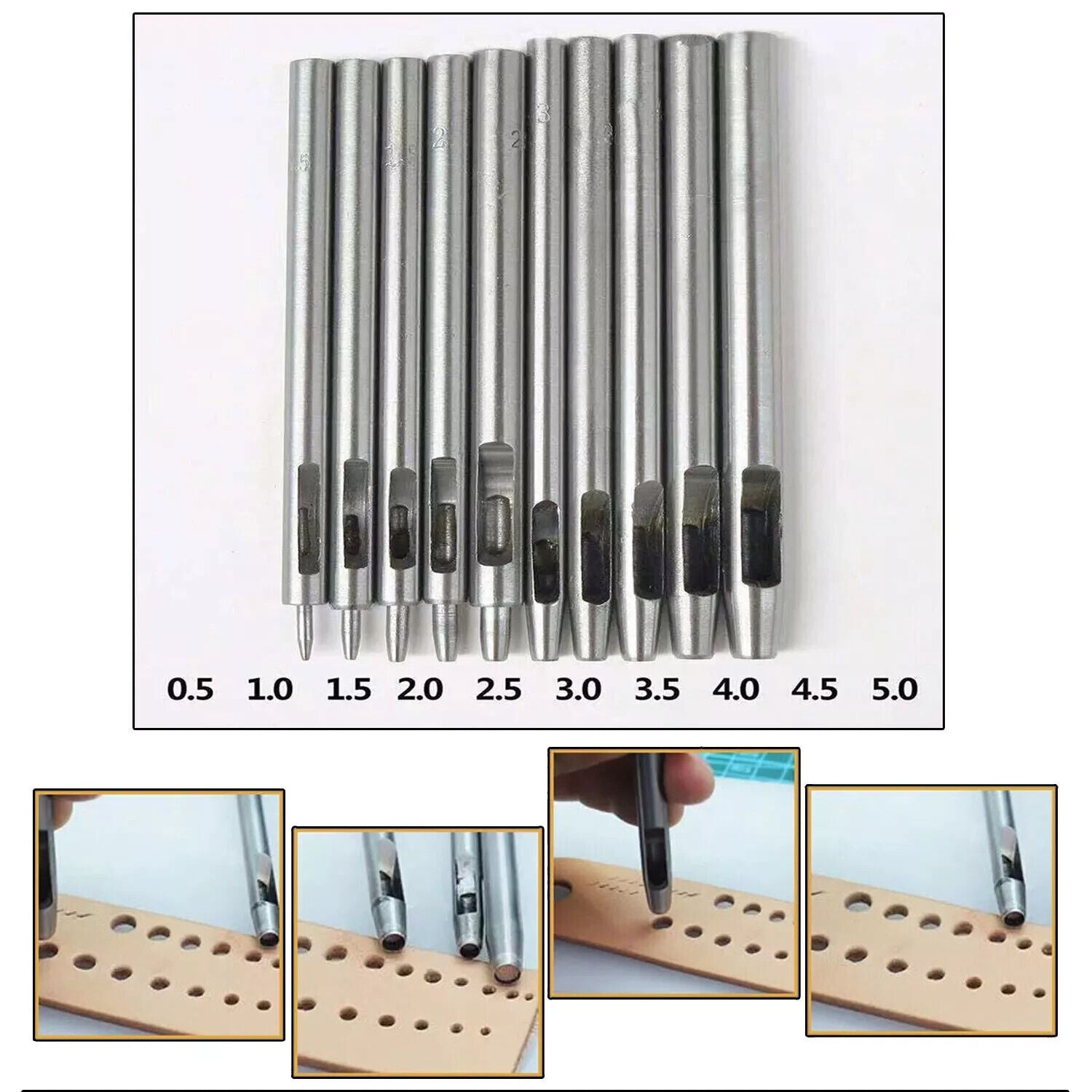 10 PCS Heavy Duty Leather Hollow Hole Punch Set DIY Craft Hand Tools 0.5-5Mm NEW