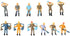 Set of 12 painted O scale 1:48 railway worker figures by BYMRR Train Store, with four poses for model train scenery and stations.