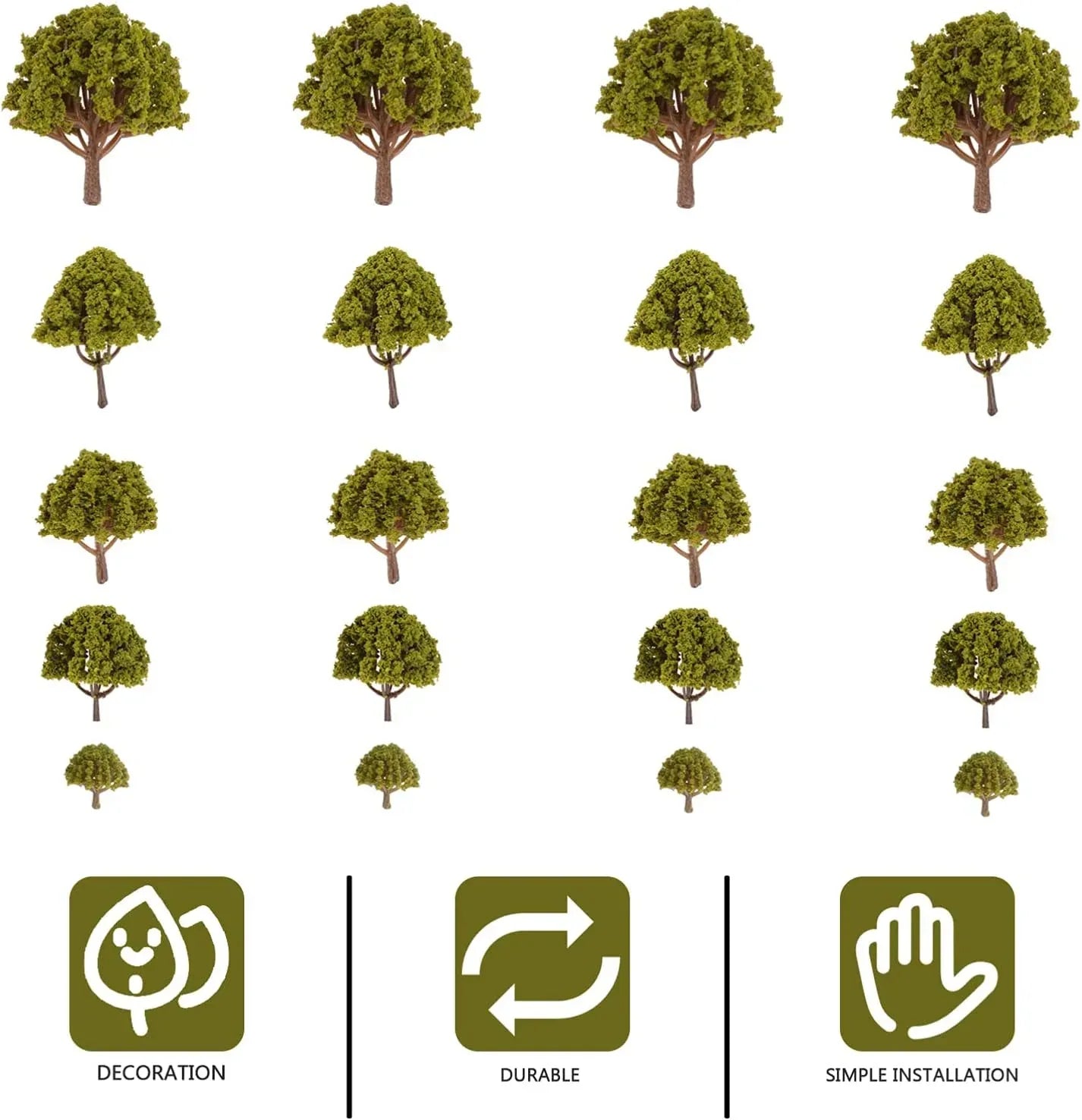 Angoily 20-piece mixed model trees set with miniature yellow landscape props for N scale model trains and fairy gardens.