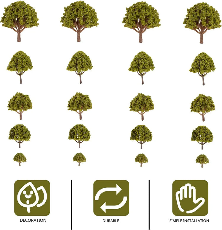 Angoily 20-piece mixed model trees set with miniature yellow landscape props for N scale model trains and fairy gardens.