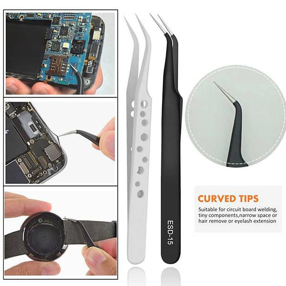 9 Pcs Tweezers Set Stainless Steel Anti-Static Precision Tweezers for Electronic Mobile Phone Repair Tools Hand Tools