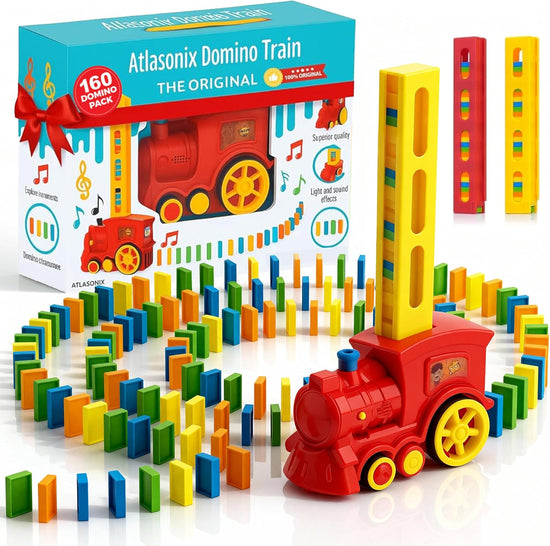 Automatic Domino Train Set for Kids - Montessori STEM Toy with 300, 220, and 160 Colorful Domino Blocks
