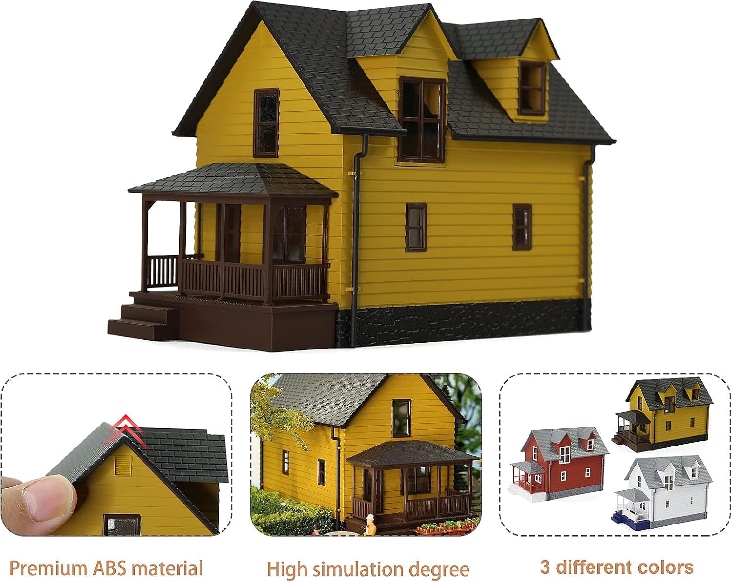 Pre-Assembled HO Scale 1:87 Contemporary Yellow Residential House Model for Train Layout Diorama - JZHO01