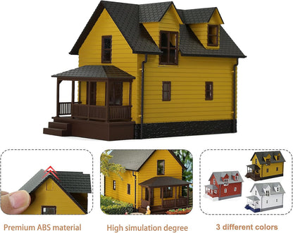 Pre-Assembled HO Scale 1:87 Contemporary Yellow Residential House Model for Train Layout Diorama - JZHO01