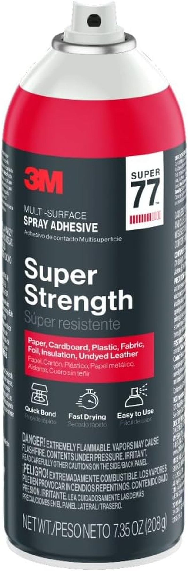 3M Super 77 Multi-Surface Adhesive Spray, 7.35 Oz., Low VOC, Quick Bond, Fast-Drying, Clear Finish for Various Materials (Foil, Foam, Paper, Metal, Plastic, Fabric, Cardboard)