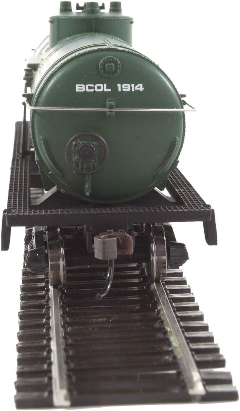 HO scale ready-to-run British Columbia Railway tank car in green, yellow, and white with Dogwood logo, model 931-1441.