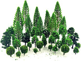 Miniature trees and bushes set for dioramas and scenic models, featuring woodland and railroad architecture by SaktopDeco