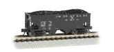 N scale Bachmann USRA 55-ton 2-bay hopper car in Chesapeake and Ohio livery, detailed model for model train layouts.