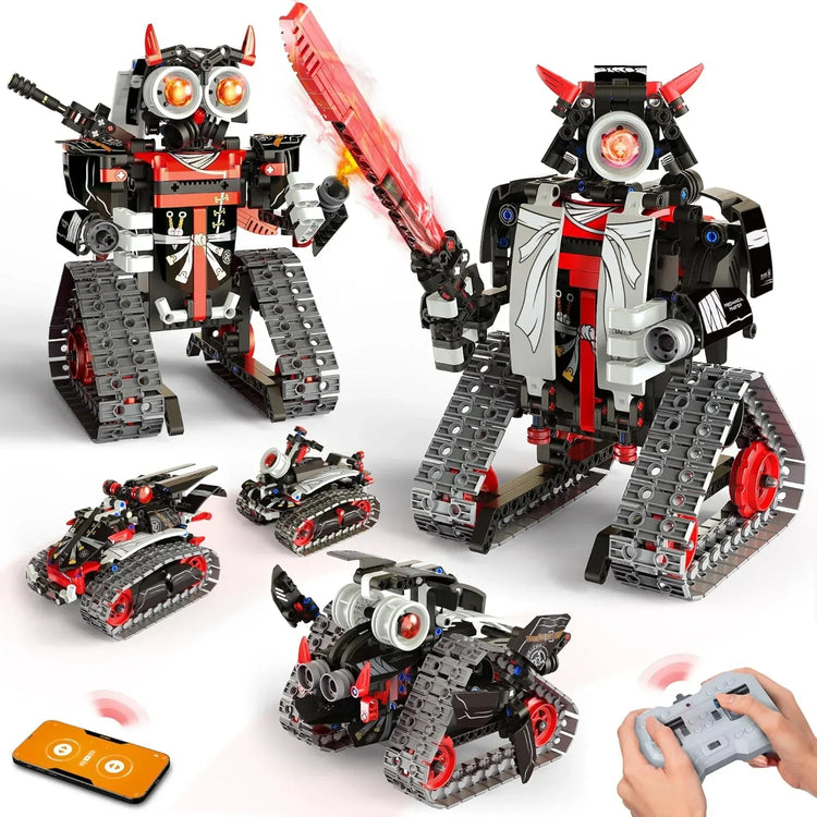 Opmind 5-in-1 STEM remote-controlled robot building kit with 419 pieces, includes Samurai and Ninja blocks for kids ages 6+