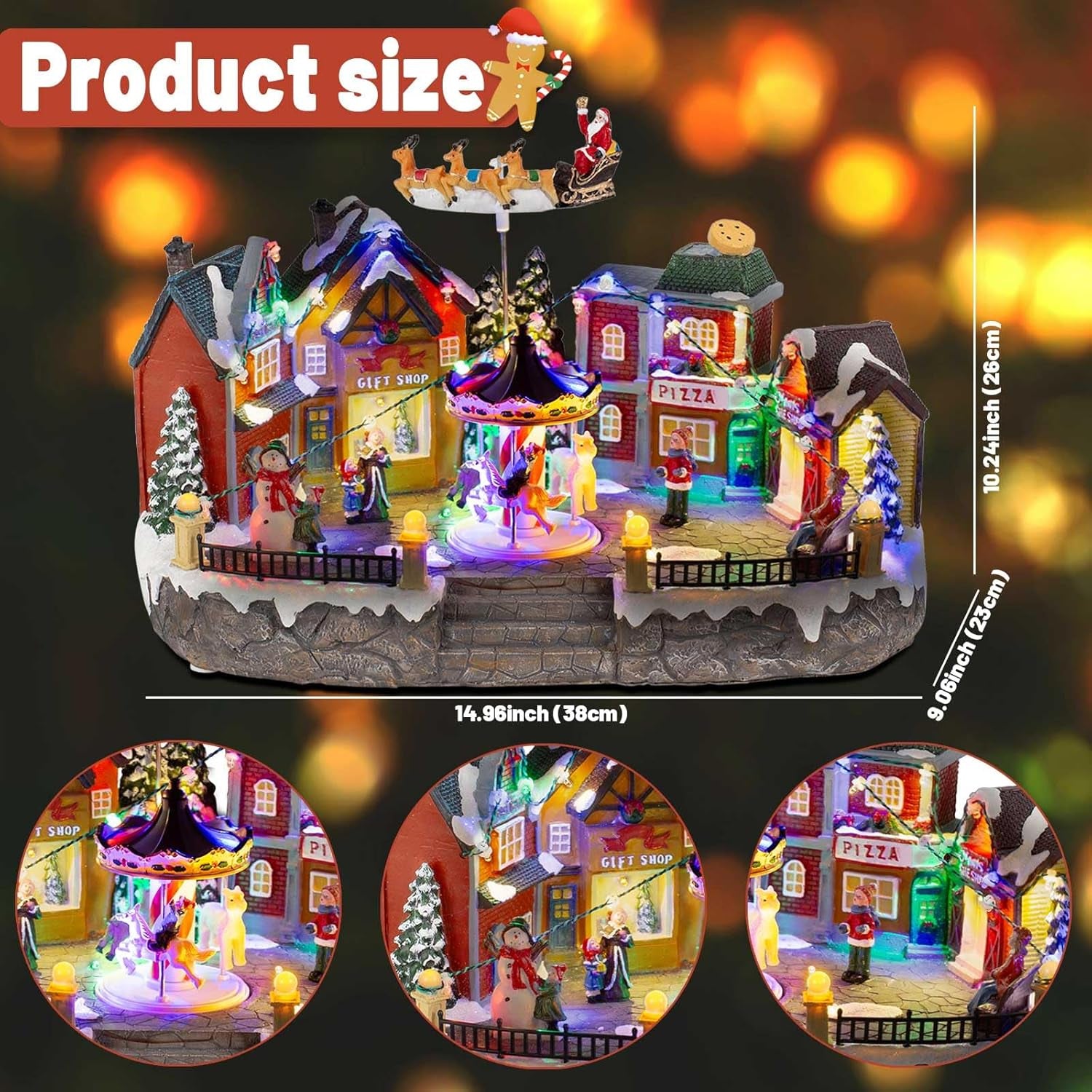 Animated Village Display with Santa Sleigh & LED Lights