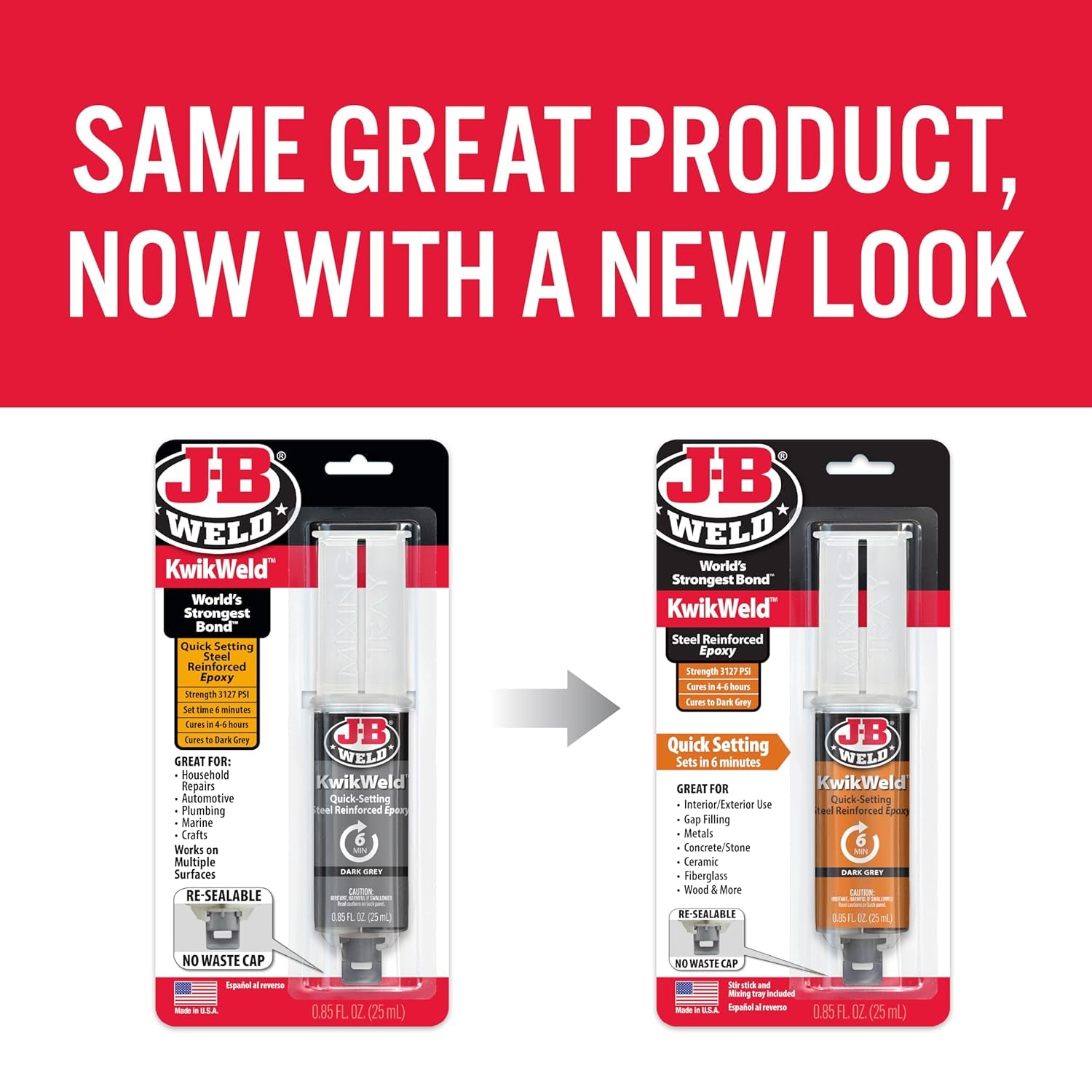 J-B Weld Kwikweld 6-Minute Set Epoxy, High Strength Waterproof, Dark Grey, 2-Pack, Model 50176-2