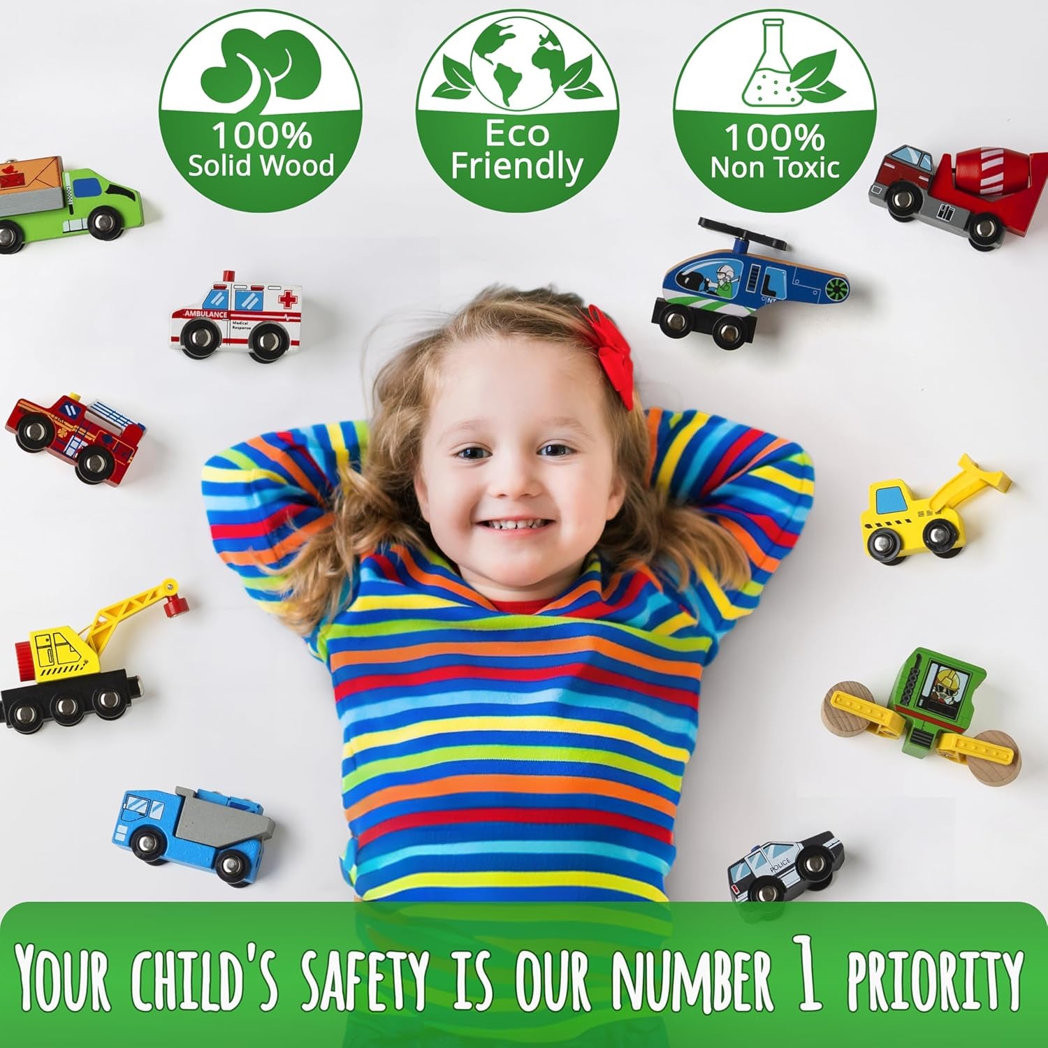 10-Piece Wooden Train Set Accessories for Toddler Car Toys Compatible with Thomas, Brio, IKEA, and Melissa & Doug - Ideal Stocking Stuffers and Gifts for Children Ages 4-8 and Up