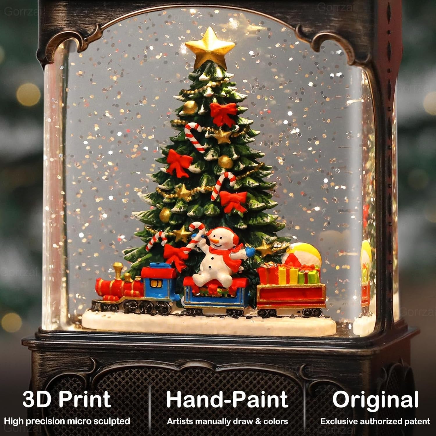 Christmas Snow Globe Lantern with Train & Swirling Glitter