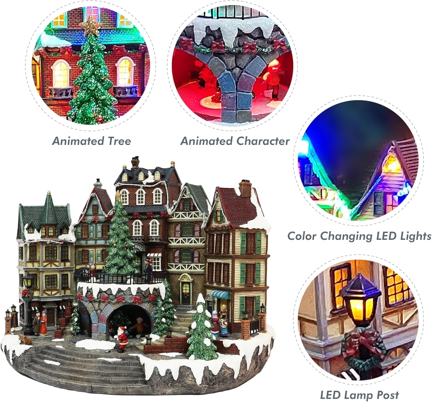 Animated City Hall Village with Rotating Tree & Music