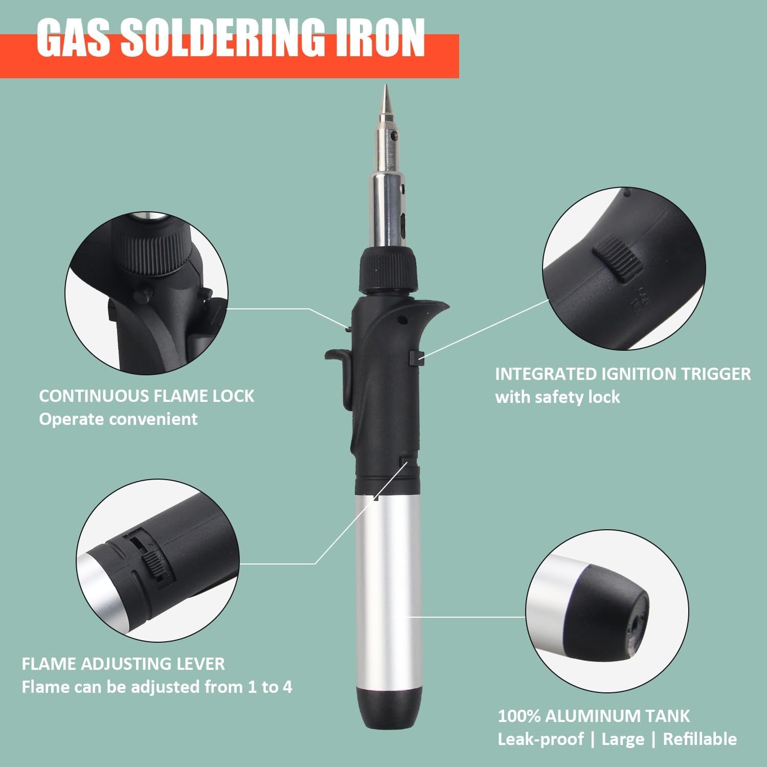 FROGBRO Cordless Butane Soldering Iron Kit with Adjustable Flame Temperature up to 2372℉, Includes 6 Tips for Electrical Maintenance and DIY Projects