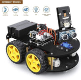 ELEGOO UNO R3 Smart Robot Car Kit V4 for Arduino, advanced STEM robotics kit with components for coding and engineering projects.