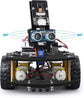 ELEGOO UNO R3 Smart Robot Car Kit V4 for Arduino showcasing assembled robot with sensors and chassis, ideal for STEM coding projects.