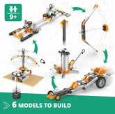 Engino STEM educational kit with colorful components for exploring physics principles and building interactive science models.
