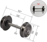 EVEMODEL 24-piece HO scale 1:87 metal wheel set for model trains, showing detailed 33-inch wheels compatible with DC layouts.
