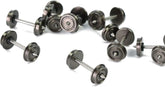 EVEMODEL 24-piece HO scale 1:87 metal wheel set for model trains, 33-inch size, DC compatible, shown in close-up detail