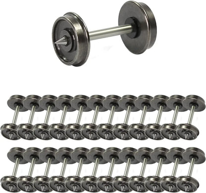 HO scale model train 36-inch metal wheelsets with DC wheels and axles by EVEMODEL, showing detailed metal train wheel components.