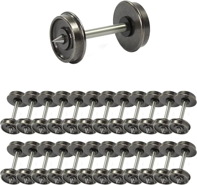 HO scale model train 36-inch metal wheelsets with DC wheels and axles by EVEMODEL, showing detailed metal train wheel components.