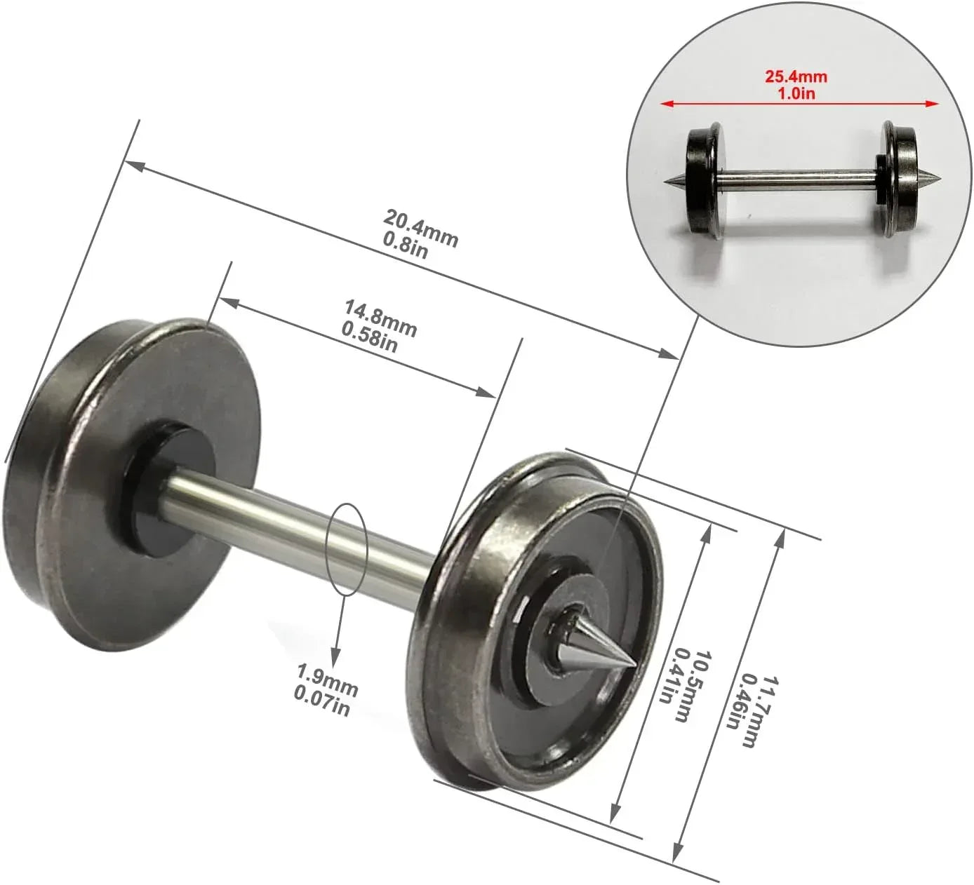 HO scale 36-inch metal wheelsets with DC wheels and axles for model trains, featuring detailed metal construction by EVEMODEL