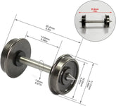 HO scale 36-inch metal wheelsets with DC wheels and axles for model trains, featuring detailed metal construction by EVEMODEL